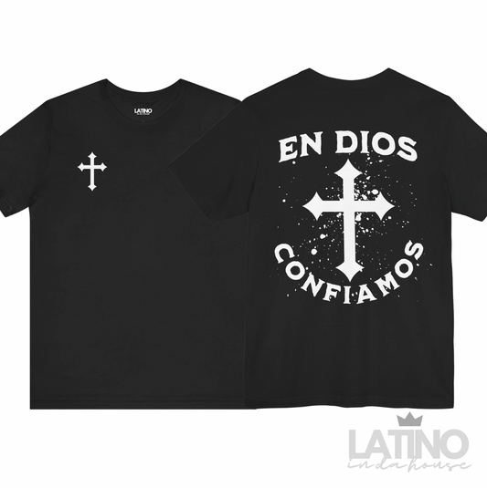 En Dios Confiamos Faith T-Shirt in black with cross design – Latino In Da House