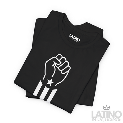 Folded of Pa’lante fist design with star and vertical flag stripes. Latino In Da House