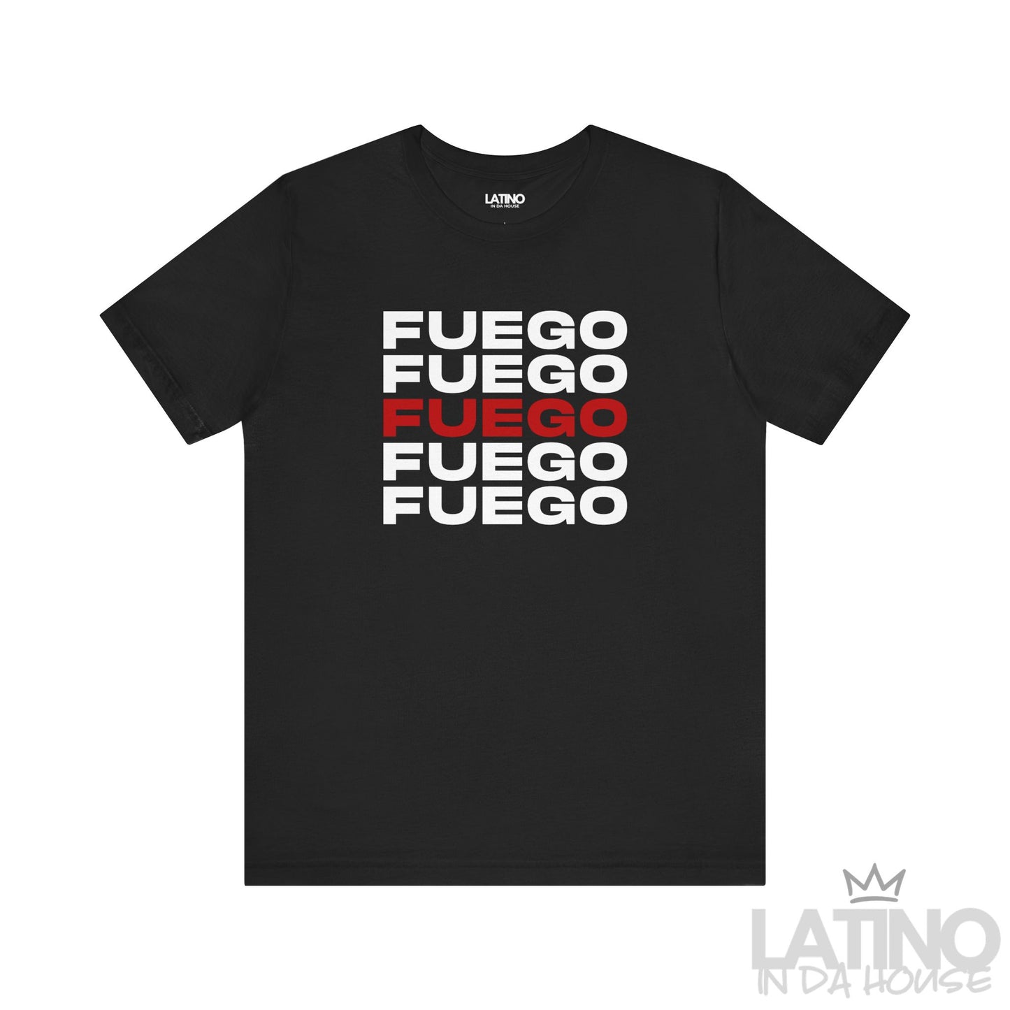 Black “FUEGO” T-Shirt – Modern Latino Heat Tee. Latino In Da House