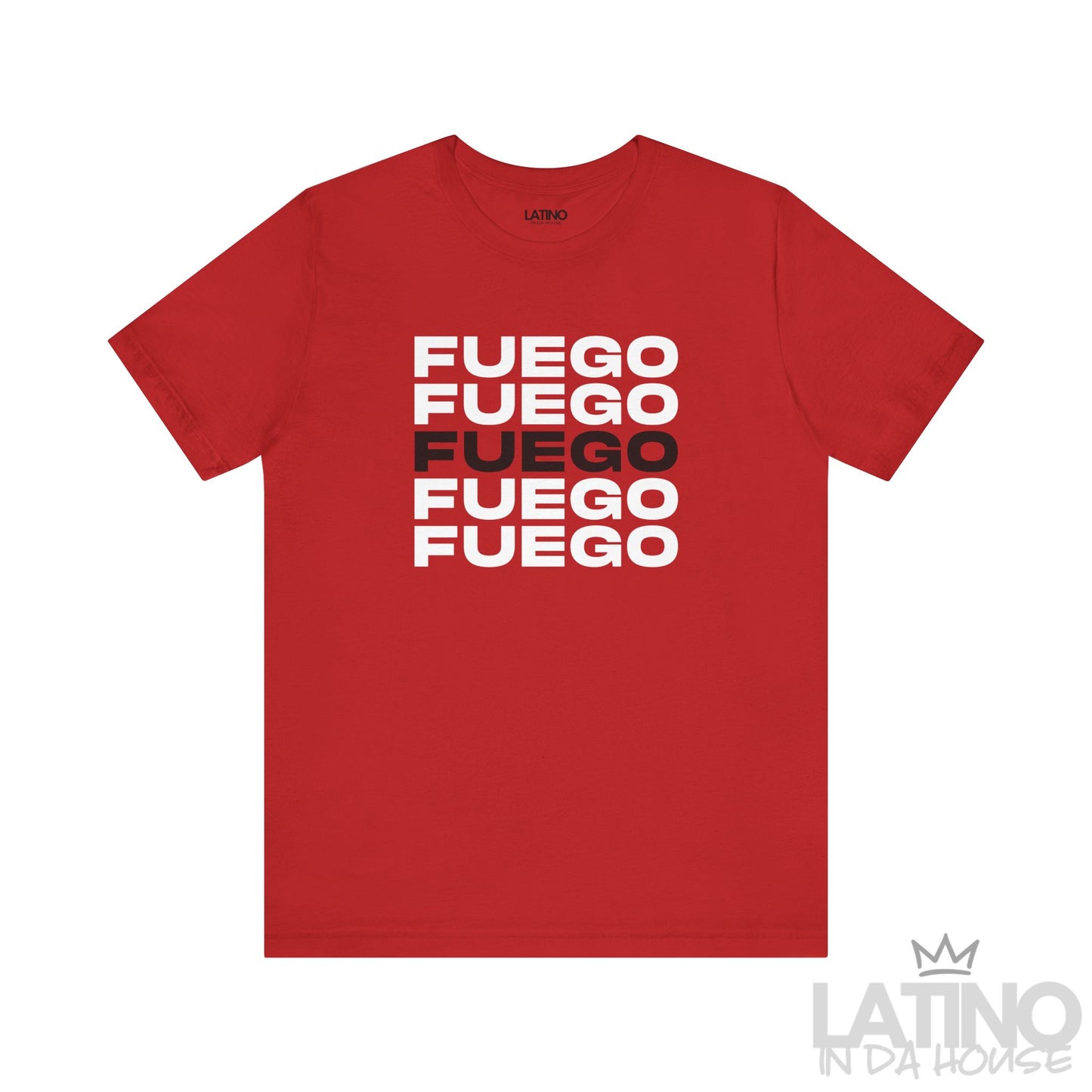 Red “FUEGO” T-Shirt – Modern Latino Heat Tee. Latino In Da House