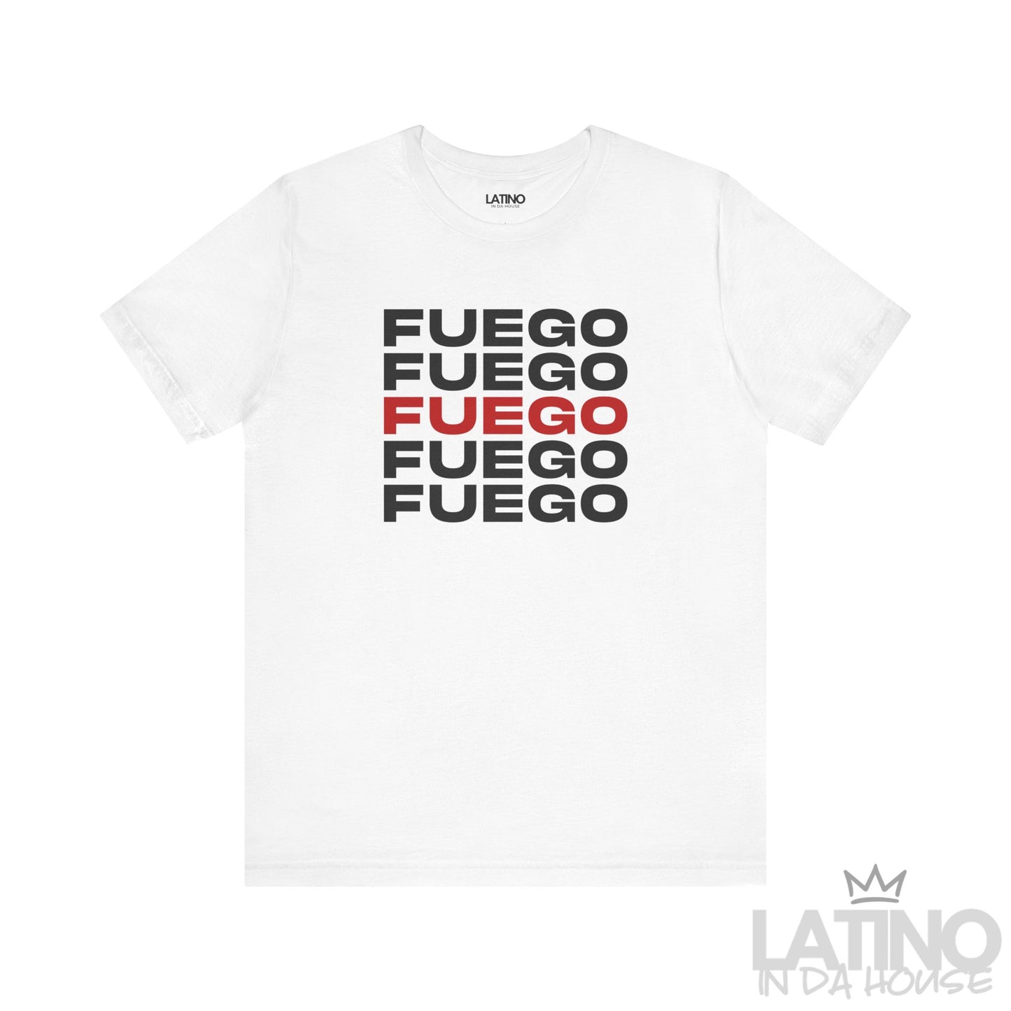 White “FUEGO” T-Shirt – Modern Latino Heat Tee. Latino In Da House