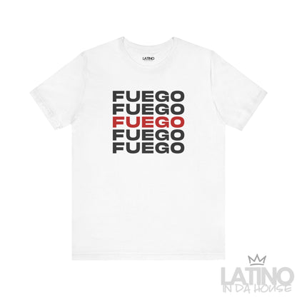 White “FUEGO” T-Shirt – Modern Latino Heat Tee. Latino In Da House