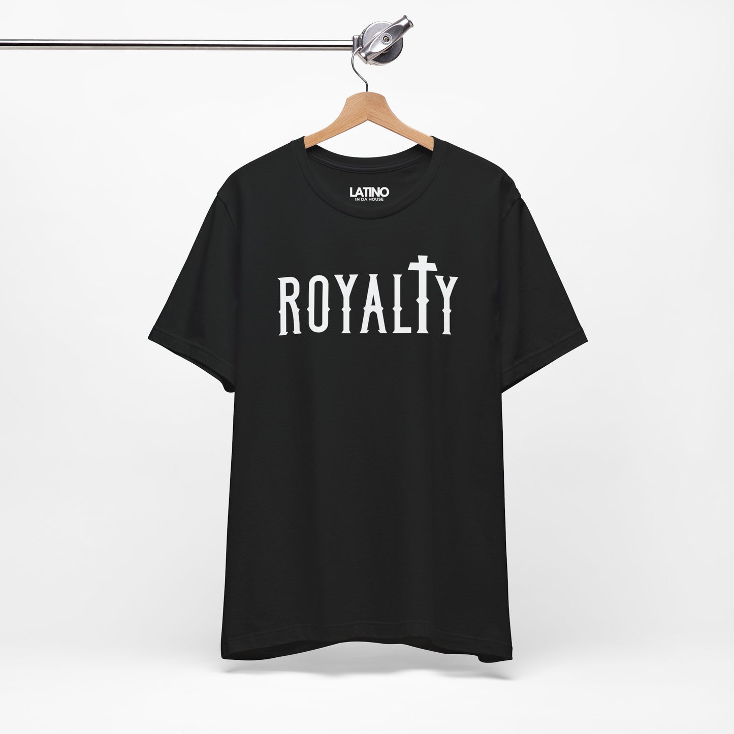 Hanged Up Royalty Cross Faith black and white and black t-shirt. Latino In Da House 