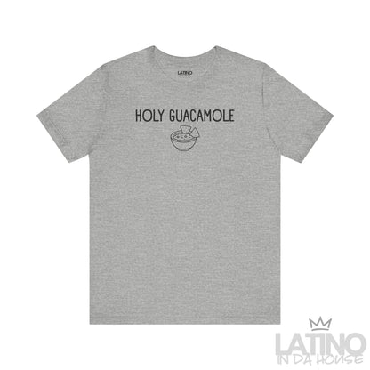 Holy Guacamole T-Shirt in heather grey with black text and chip bowl graphic — Latino humor shirt. Latino In Da House 
