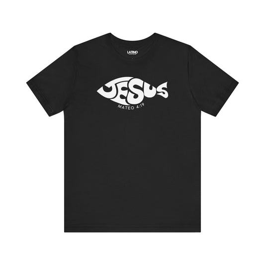 Jesús Fish Mateo 4:19 black t-shirt. Latino In Da House