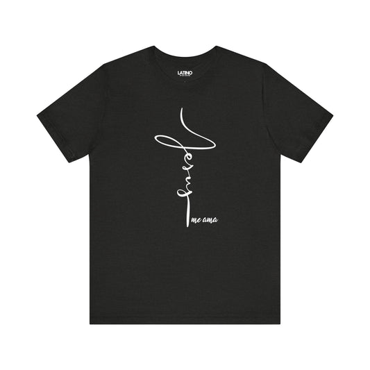 Jesus Me Ama Spanish Faith Black Heather T-Shirt. Latino In Da House 