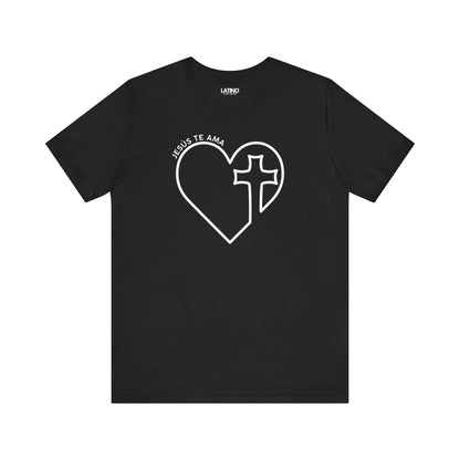 Jesus Te AMA heart cross black t-shirt. Latino In Da House