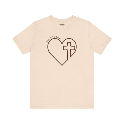 Jesus Te AMA heart cross soft cream t-shirt. Latino In Da House