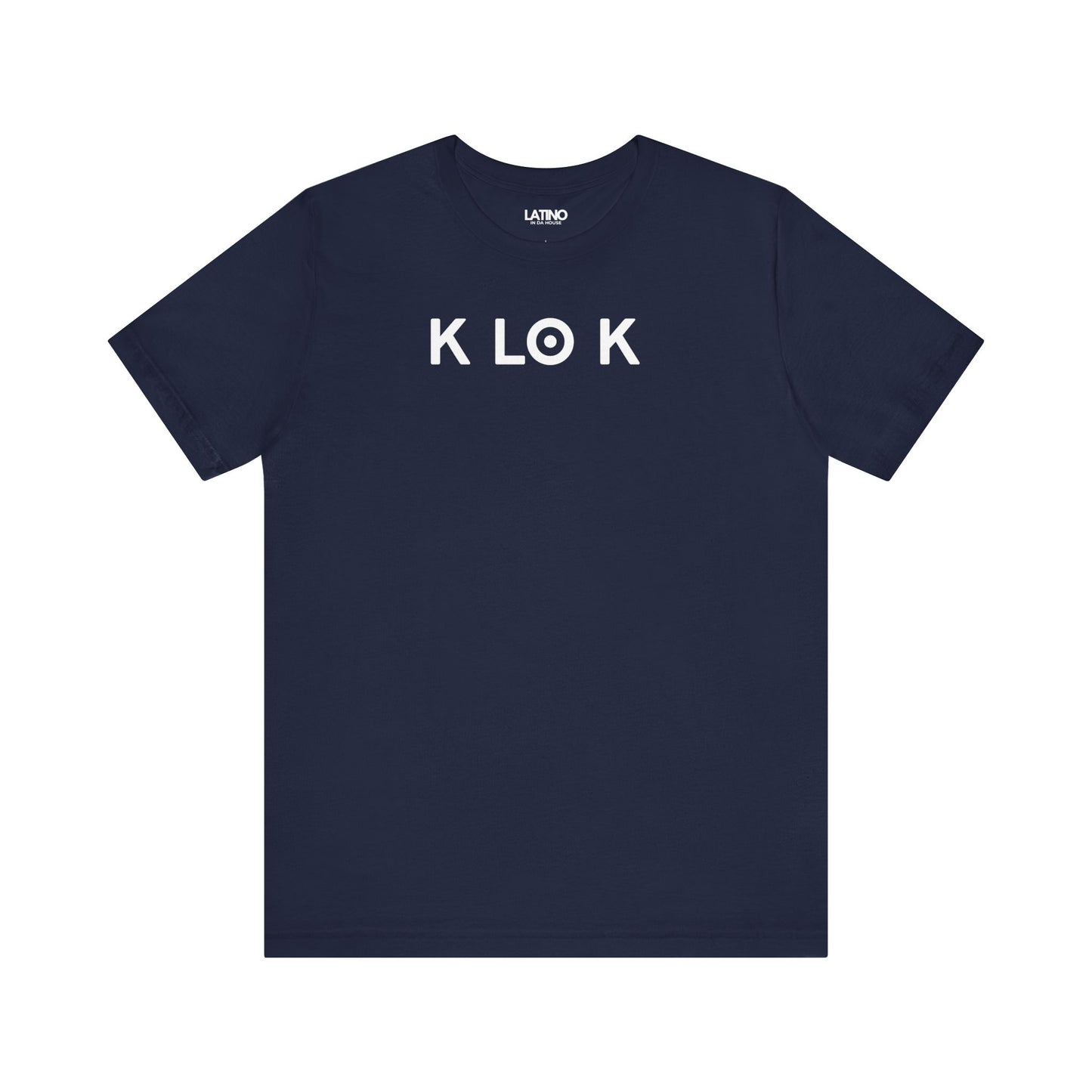 LO K t-shirt in navy blue with minimalist white lettering. Latino In Da House