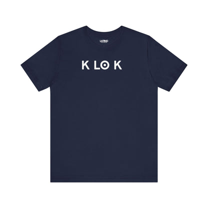 LO K t-shirt in navy blue with minimalist white lettering. Latino In Da House