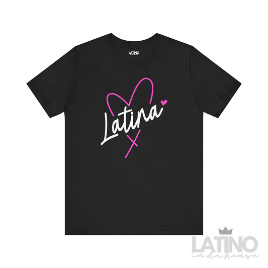 Black Latina Heart T-Shirt with pink and white heart design Latino In Da House 