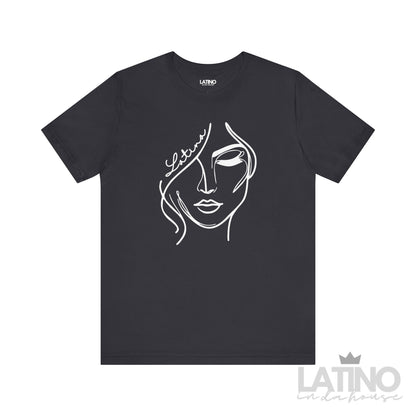 Latina line art face t-shirt in dark grey with white minimalist face illustration - Latino In  Da House 