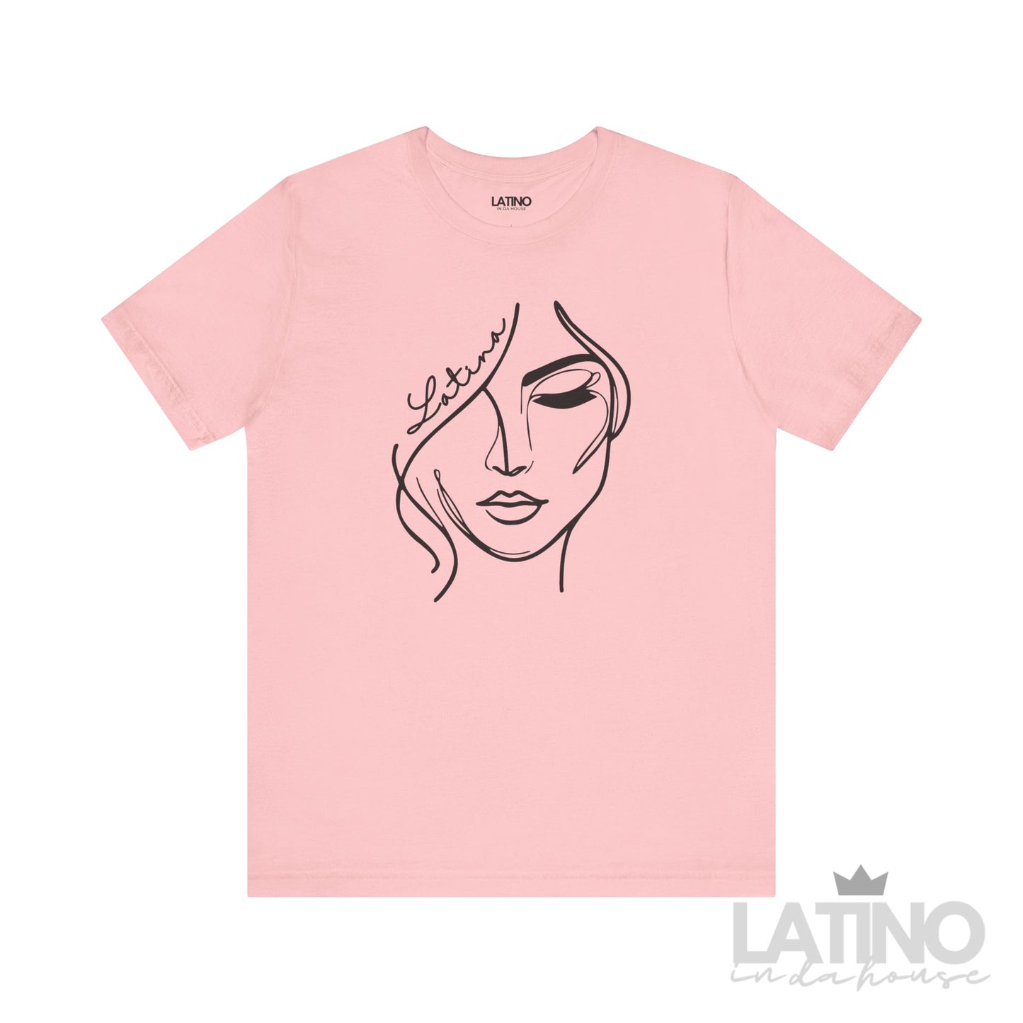 Latina line art face t-shirt in soft pink with minimalist face design - Latino In Da House 