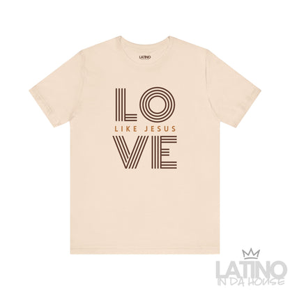 LOVE Like Jesus t-shirt in soft cream with brown retro typography. Latino In Da House 