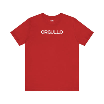 Orgullo t-shirt in red with bold white lettering. Latino In Da House