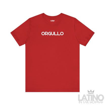Orgullo t-shirt in red with bold white lettering. Latino In Da House 