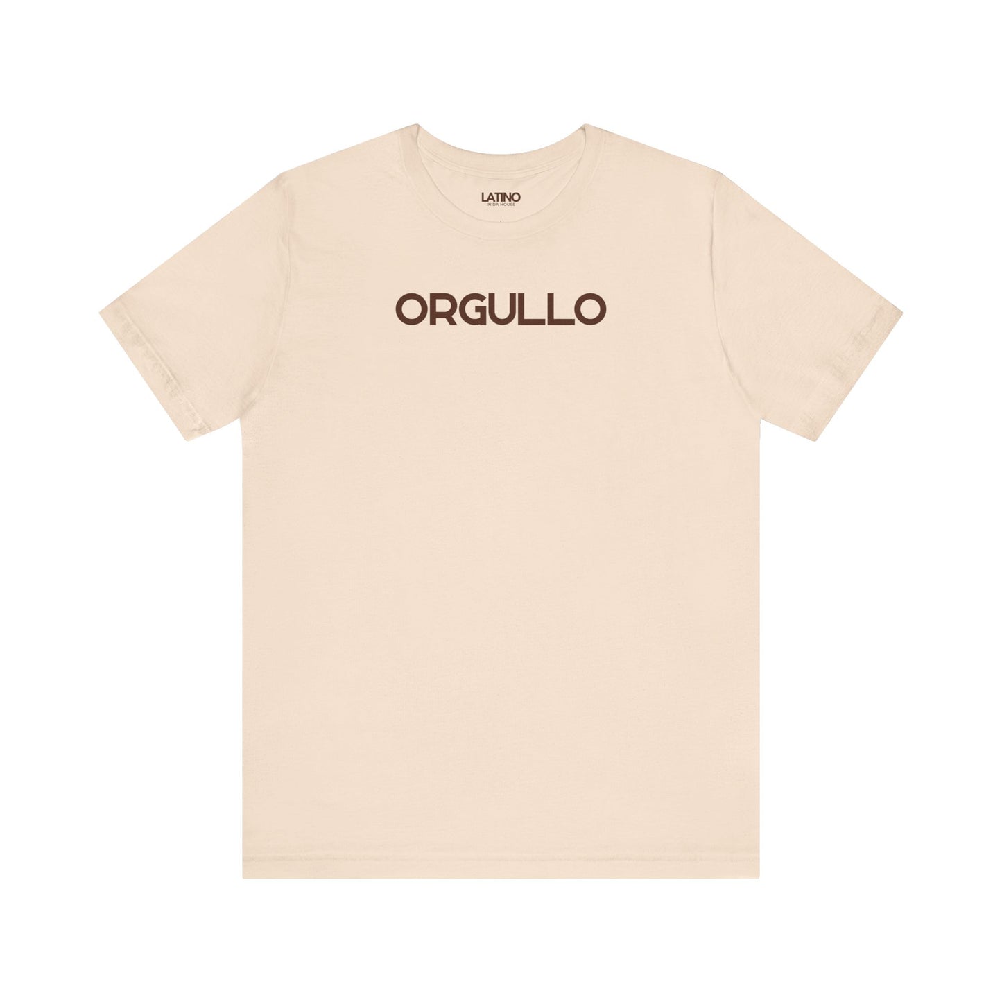 Orgullo t-shirt in soft cream with bold brown lettering. Latino In Da House