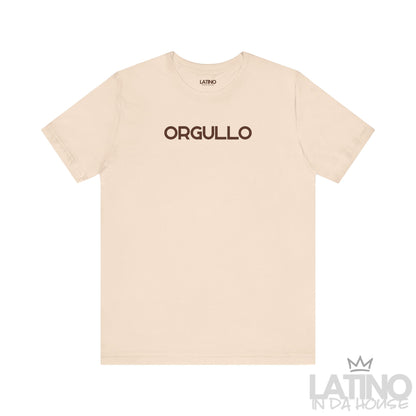 Orgullo t-shirt in soft cream with bold brown lettering. Latino In Da House 