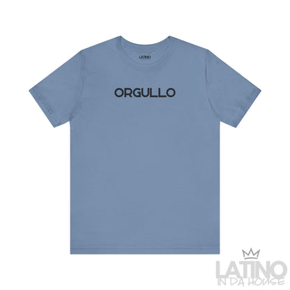 Orgullo t-shirt in steel blue with bold black lettering. Latino In Da House 