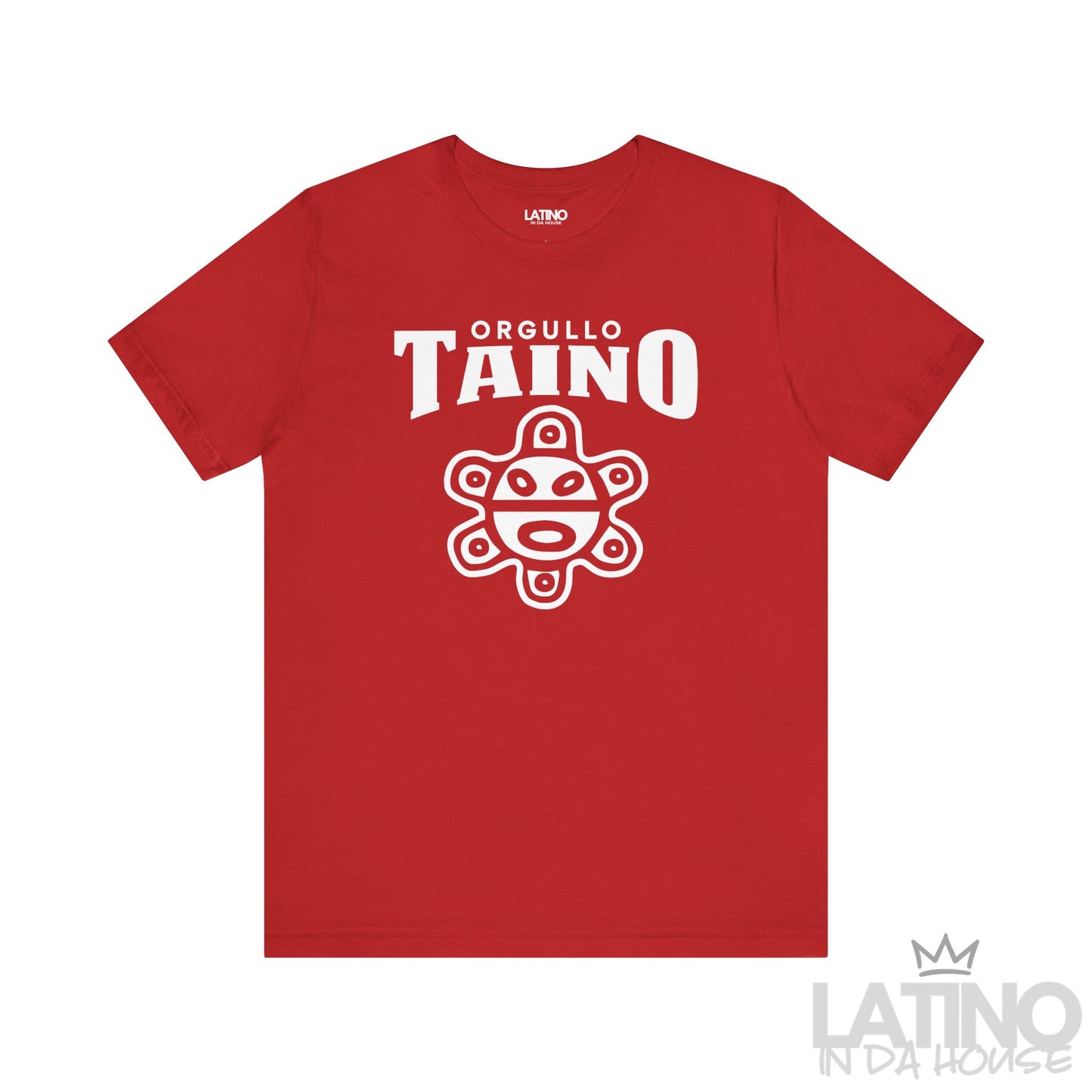 Orgullo Taíno Classic T-Shirt in Red — white Taíno symbol and text. Latino In Da House 
