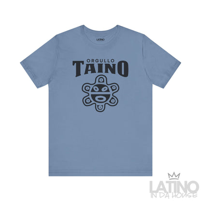 Orgullo Taíno Classic T-Shirt in Steel Blue — black Taíno symbol and text. Latino In Da House 