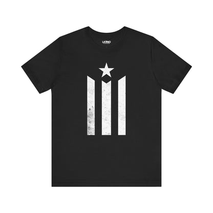 La Estrella Boricua T-Shirt in Black — distressed PR stripes and star front graphic. Latino In Da House