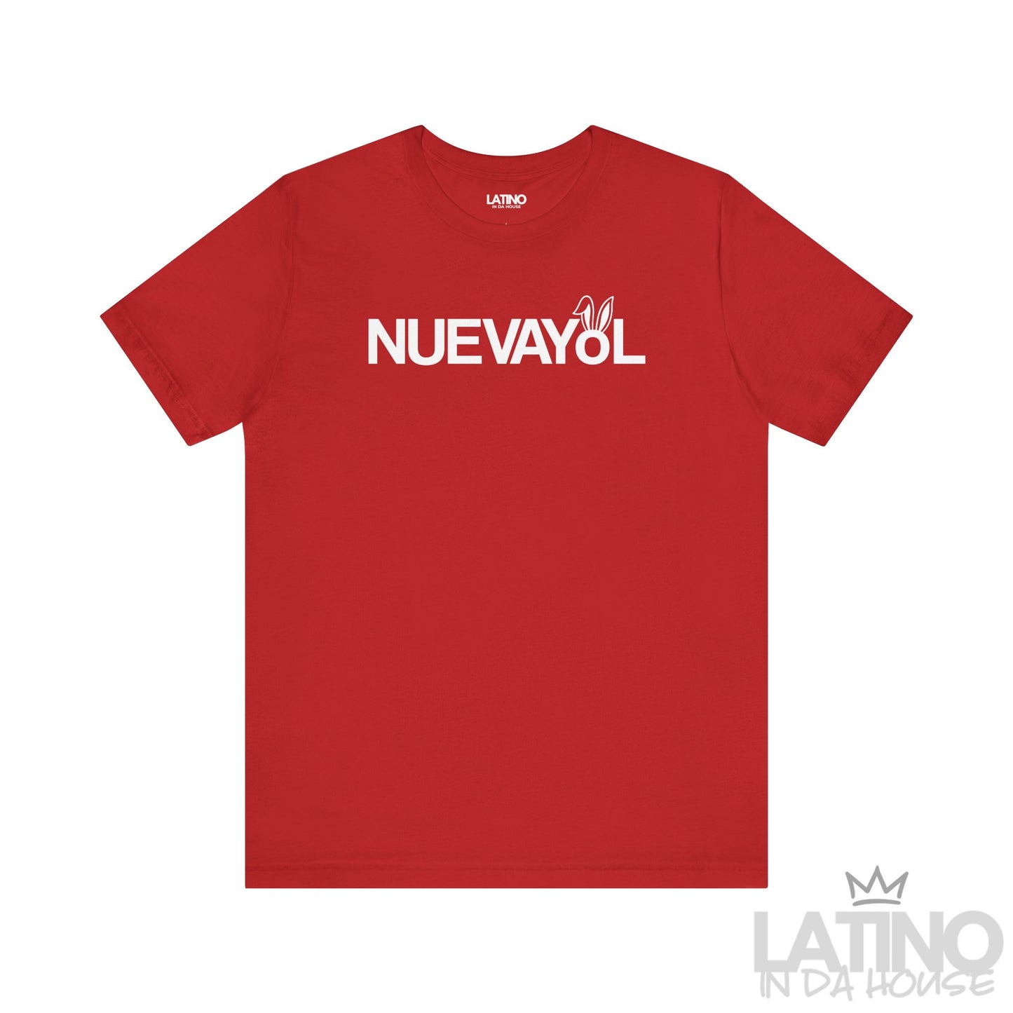 Latino NUEVAYoL T-Shirt in Red with bunny ears. Latino In Da House