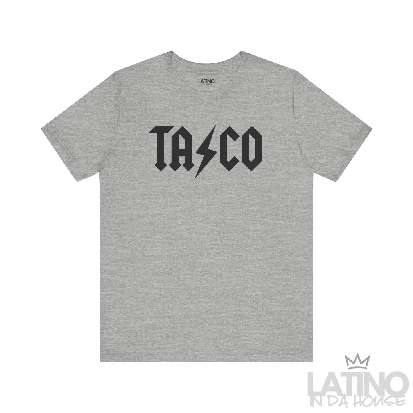 Power AC DC T-Shirt in heather grey with black lightning bolt —AC DC stylish taco tee with edgy rock flair.