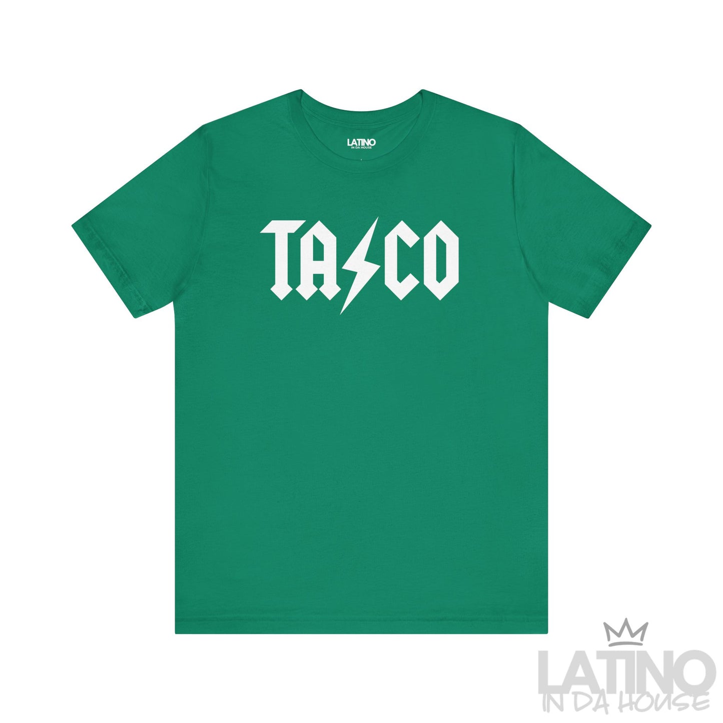 Power AC DC T-Shirt in Kelly green with white lightning bolt —AC DC stylish taco tee with edgy rock flair.