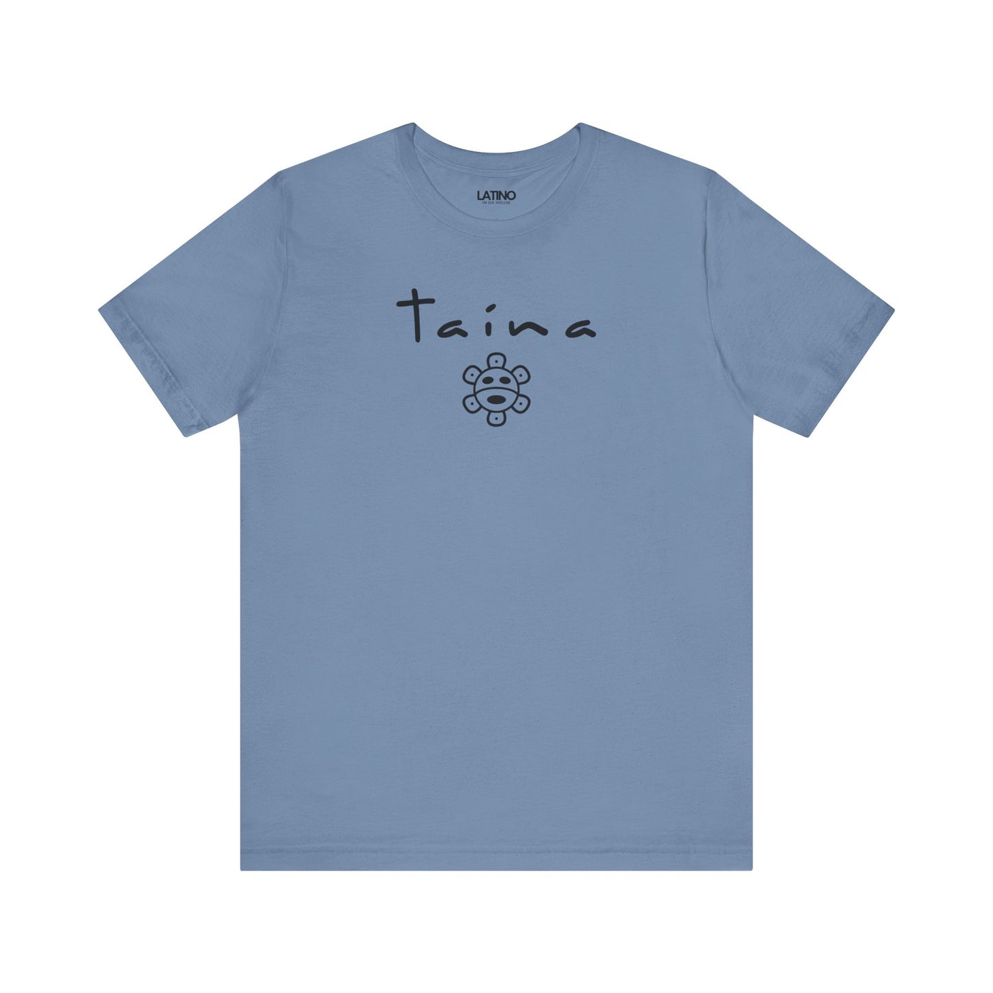 TAÍNA steel blue t-shirt a minimalist, feminine design featuring the iconic Taíno sun symbol. Latino In Da House