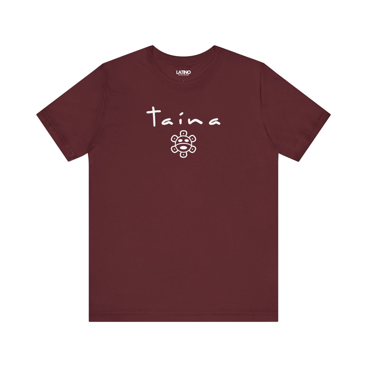 TAÍNA maroon t-shirt a minimalist, feminine design featuring the iconic Taíno sun symbol. Latino In Da House