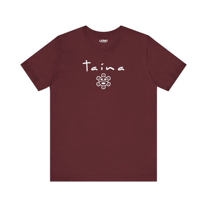 TAÍNA maroon t-shirt a minimalist, feminine design featuring the iconic Taíno sun symbol. Latino In Da House