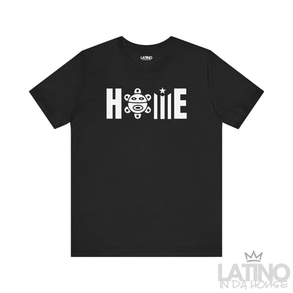 HOME Taíno Edition T-Shirt in Black — bold white print with Taíno symbol. Latino In Da House