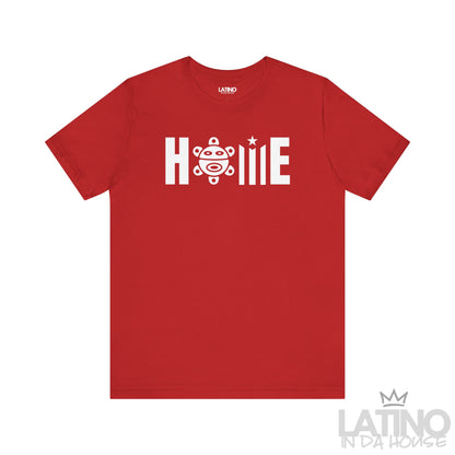HOME Taíno Edition T-Shirt in Red — white HOME design with Taíno symbol. Latino In Da House