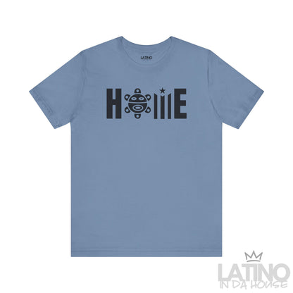 HOME Taíno Edition T-Shirt in Steel Blue — black Taíno symbol and text. Latino In Da House 