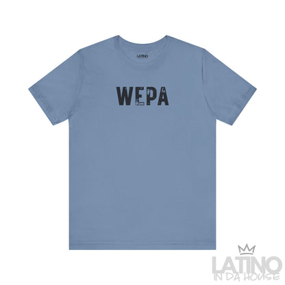Steel blue WEPA T-shirt with black print, modern and clean Puerto Rican lifestyle design. Latino In Da House