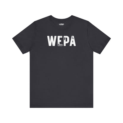Dark Grey "WEPA" Latino t-shirt with bold white text on clean background - Latino streetwear tee. Latino In Da House