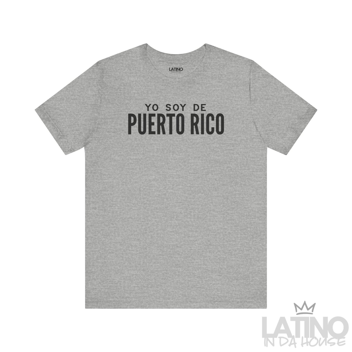 Yo Soy de Puerto Rico T-Shirt in Heather Grey — black text design. Latino In Da House